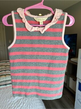 Matilda Jane Pink & Grey Striped Ribbed Stretchy Tank Top Size 4 VGUC